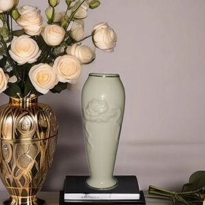 Elegant Vintage Lenox Mini Bud Vase with Embossed Roses in Ivory and Gold
